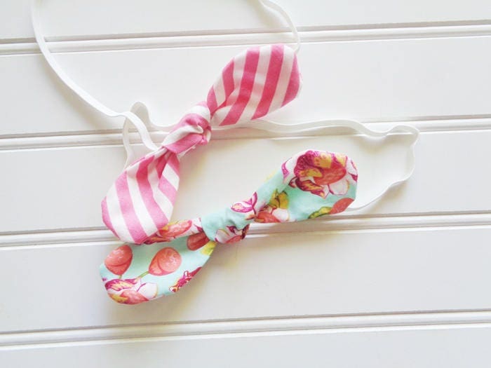 Willa - Floral Auf Aqua Und Rosa Streifen Haarband Set von Etsy - lemonpolkadots
