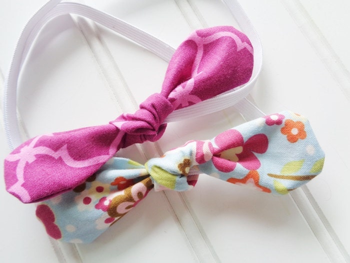 Willa - Floral Auf Blau & Maroon Quarterfoil Haarband Set von Etsy - lemonpolkadots