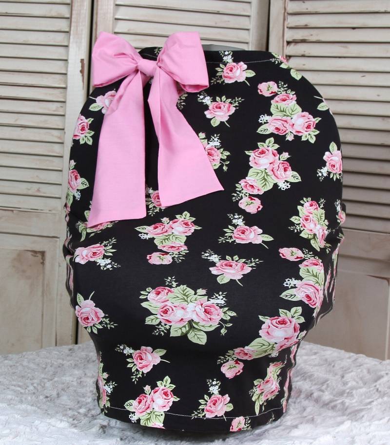 Autositz Baldachin - Schwarzer Blumenkarussell Bezug, Stillbezug, Einkaufswagenbezug & Schal Stretchy Babytragedecke Babyzelt von Etsy - lilacslollipops