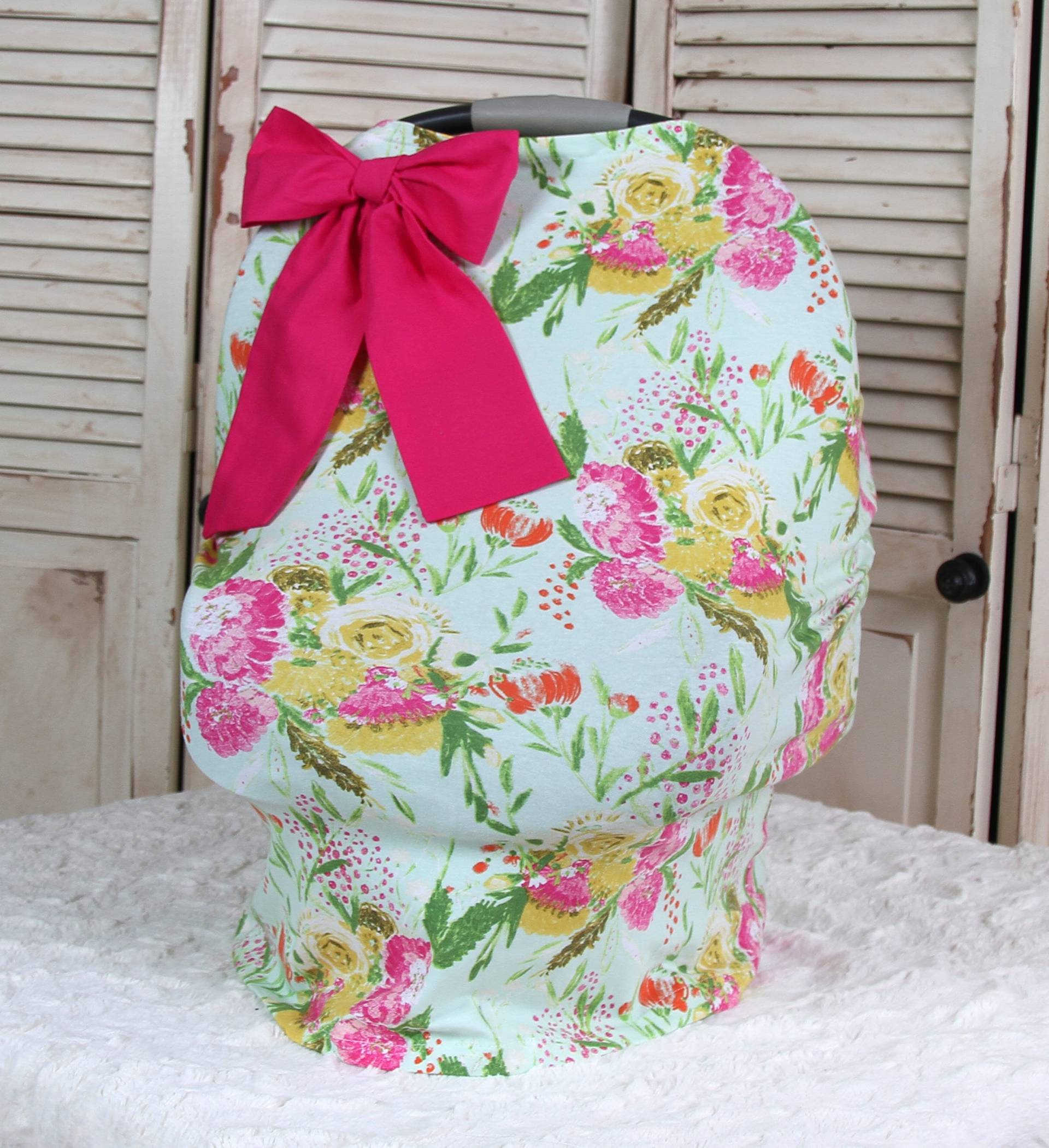 Autositz Baldachin - Sommer Bouquet Strick Und Stillbezug, Einkaufswagen Abdeckung Mädchen Stretchy Babyzelt Babyschale von Etsy - lilacslollipops