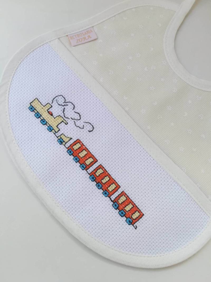 Baby Zug Lätzchen, Kreuz Genäht Artikel, Baumwolle Handgemacht, Bestickt Geschenk Zur Geburt, Besonderes Für Ein Baby, Perfekt von Etsy - lililapt