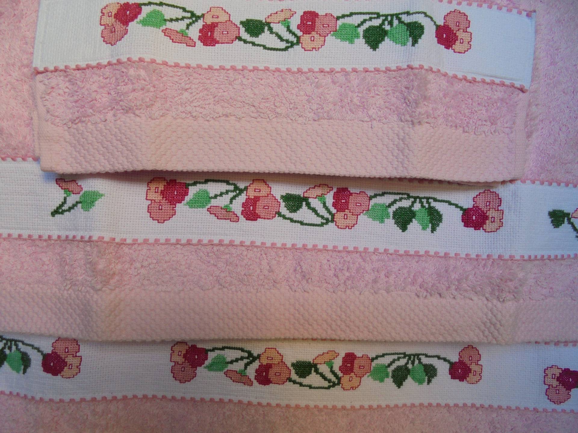 Badezimmer Handtuch Set, Handgefertigt, Kreuzstich Badetücher, Bad Und Schönheit, Badezubehör, Reinigungs - Trockenzubehör, Rosa Gefärbt von Etsy - lililapt