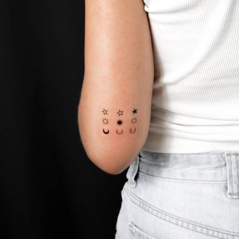 Passender Halbmond Sonne Und Stern Klebetattoo | 3x3 Set Passender Halbmond Sonne Und Stern Klebetattoo | 3x3 Set von Etsy - littletattoos