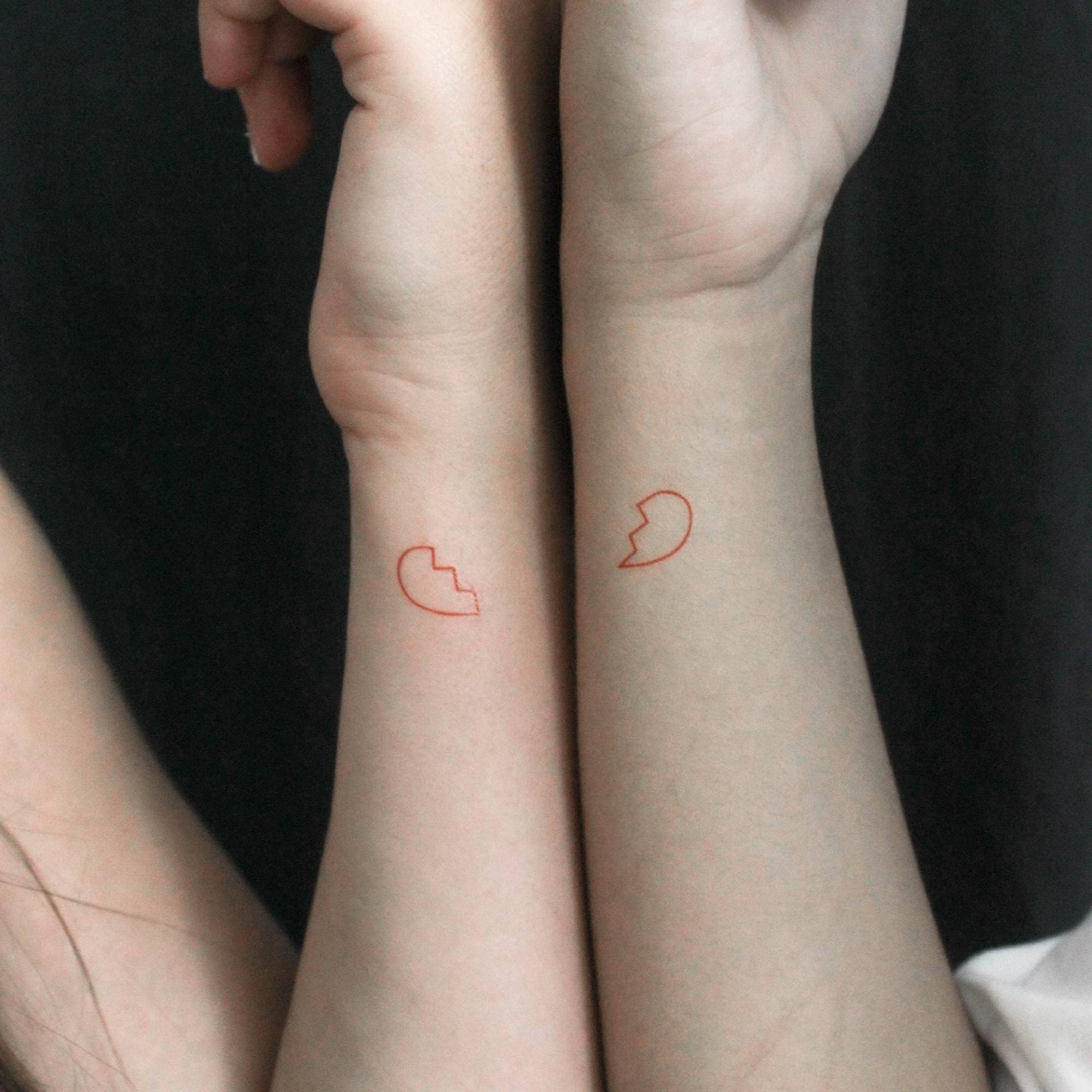 Passendes Gebrochenes Rotes Herz Umriss Temporäres Tattoo | Set Von 3+3 von Etsy - littletattoos