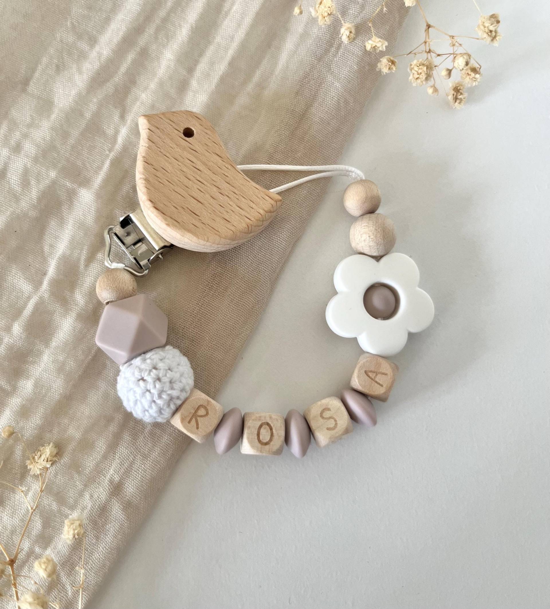 Personalisierte Schnullerkette | Mädchen |Blume Weiß Flieder von Etsy - littlewonder1996