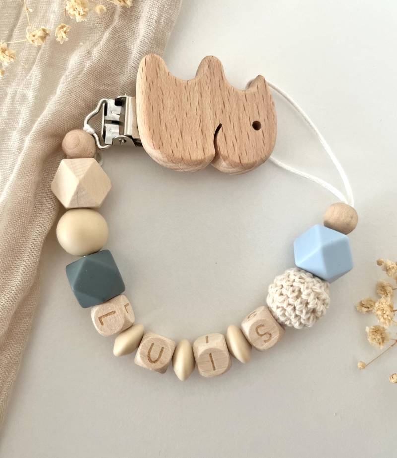 Personalisierte Schnullerkette | Natur Holz Blau von Etsy - littlewonder1996