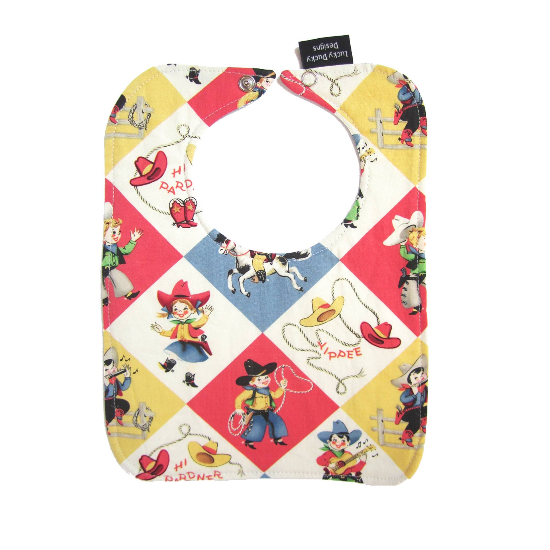 Baby Lätzchen Für Jungen, Yippee Reversible Mit Druckknopfverschluss, Cowboy Lätzchen, Retro Niedliches Gefüttert Sabber von Etsy - luckyduckydesigns