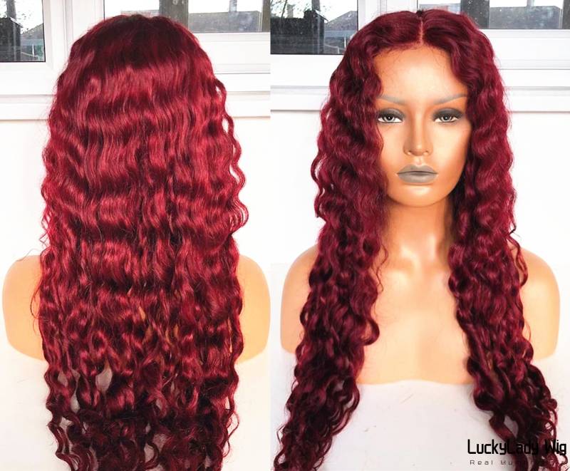 99J Red Wine Burgundy Lose Lockiges Haar Perücken Frontal 13x4 Spitze Perücke Prelucked Echthaar Vorne 13x6 Für Frauen Glueless von Etsy - luckyladyhair
