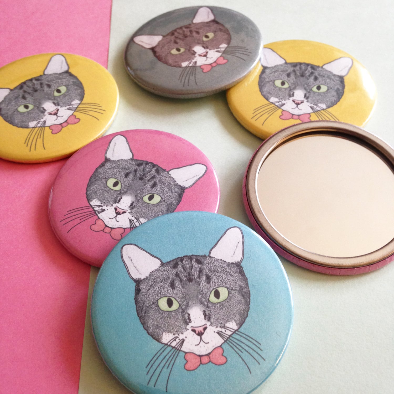 Taschenspiegel Mit Katze Gesicht Illustration von Etsy - lydiameiying