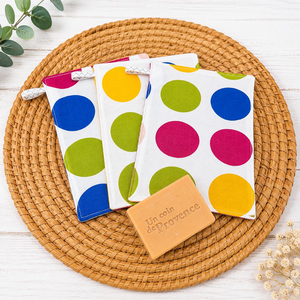 3Er Set Handgemachte Waschlappen Für Baby Und Kinder - Baumwolle, Waffelstoff Wiederverwendbares Pflege Mit Buntem Punkte-Design 3Er Set Handgemachte Waschlappen Für Baby Und Kinder - Baumwolle, Waffelstoff Wiederverwendbares Pflege Mit Buntem Punkte-Design von Etsy - madebyJarka