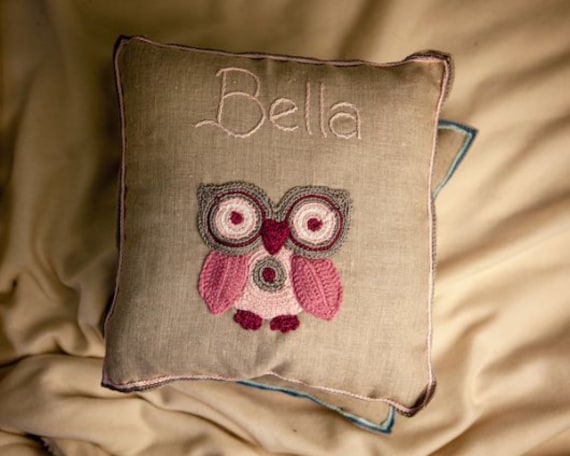 Personalisiertes Kissen Rosa Eule, Eulen Kinderzimmer Thema, Im Babyzimmer, Häkeleule Auf Kissen, Kinderzimmerkissen von Etsy - malooshi
