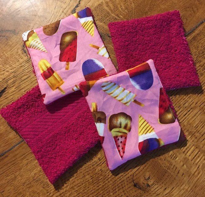 Waschbare Tücher, Babytücher, Make-Up-Entferner Aus Baumwolle, Waschlappen Baumwollstoff Mit Eiscreme Und Fuchsiafarbenem Schwamm Waschbare Tücher, Babytücher, Make-Up-Entferner Aus Baumwolle, Waschlappen Baumwollstoff Mit Eiscreme Und Fuchsiafarbenem Schwamm von Etsy - mamsofyecolo