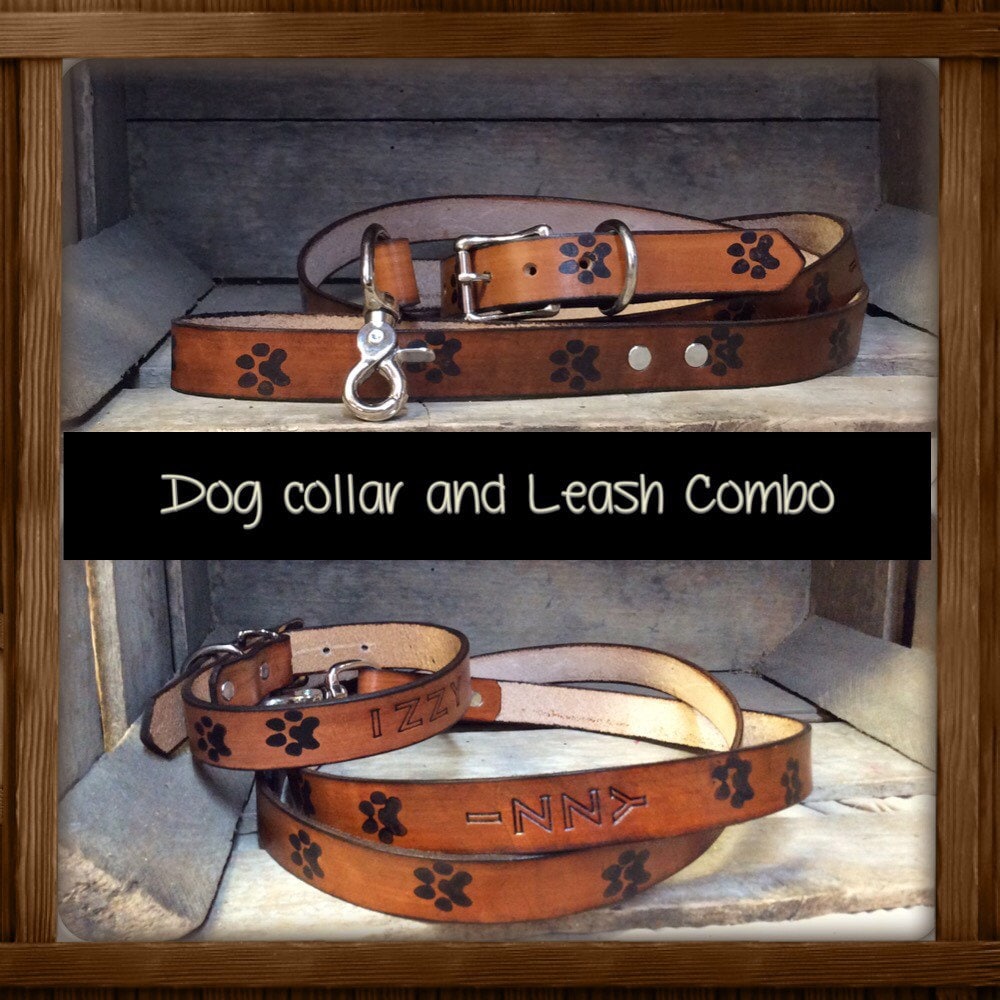 Personalisiertes Hundehalsband Und Leine Kombination. 60" Passendes 1"-Hundehalsband, Handgemacht Aus Vollrindleder von Etsy - mandwleather