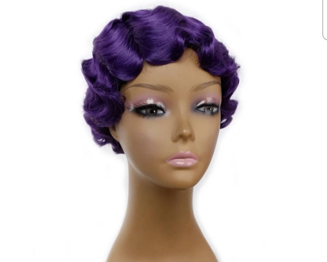 Frauen Lila Farbe Fingerwelle Lockige Kunstfaser Perücke von Etsy - mbfashion77