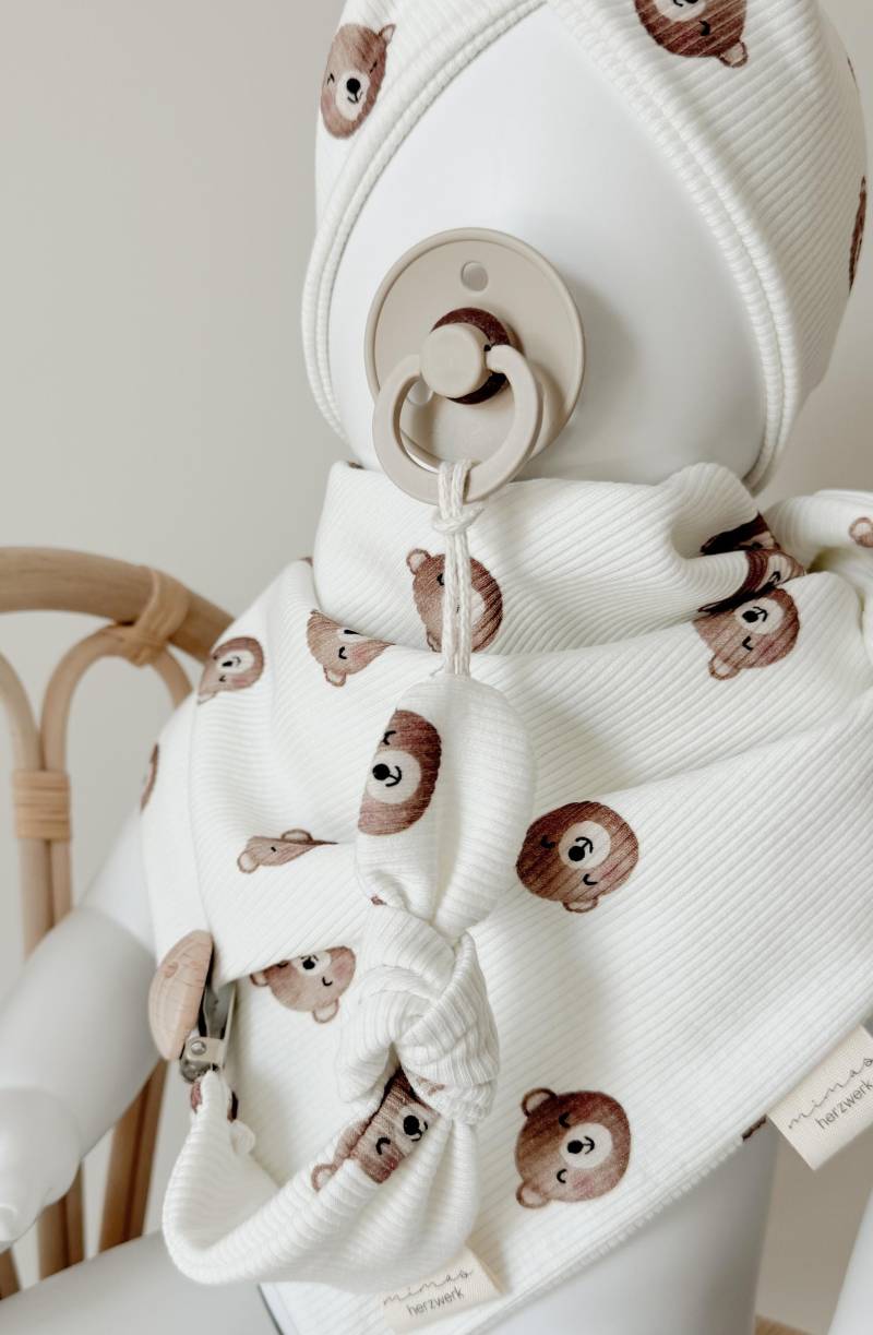 Schnullerkette | Schnullerband Creme Bären Jersey Naturtöne Baby Accessoires Geburt Geschenk Zur von Etsy - mimasherzwerk