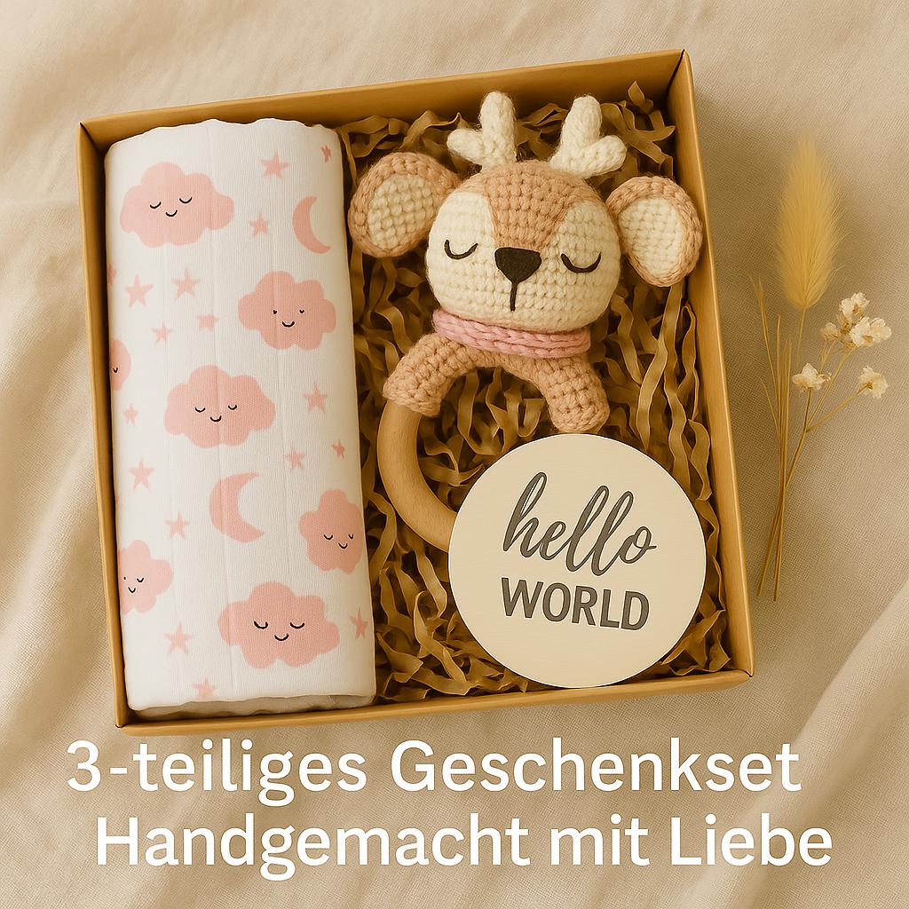 Geschenkset Für Mädchen - Handgemachte Rassel + Musselin Decke Holzschild von Etsy - minimangoo