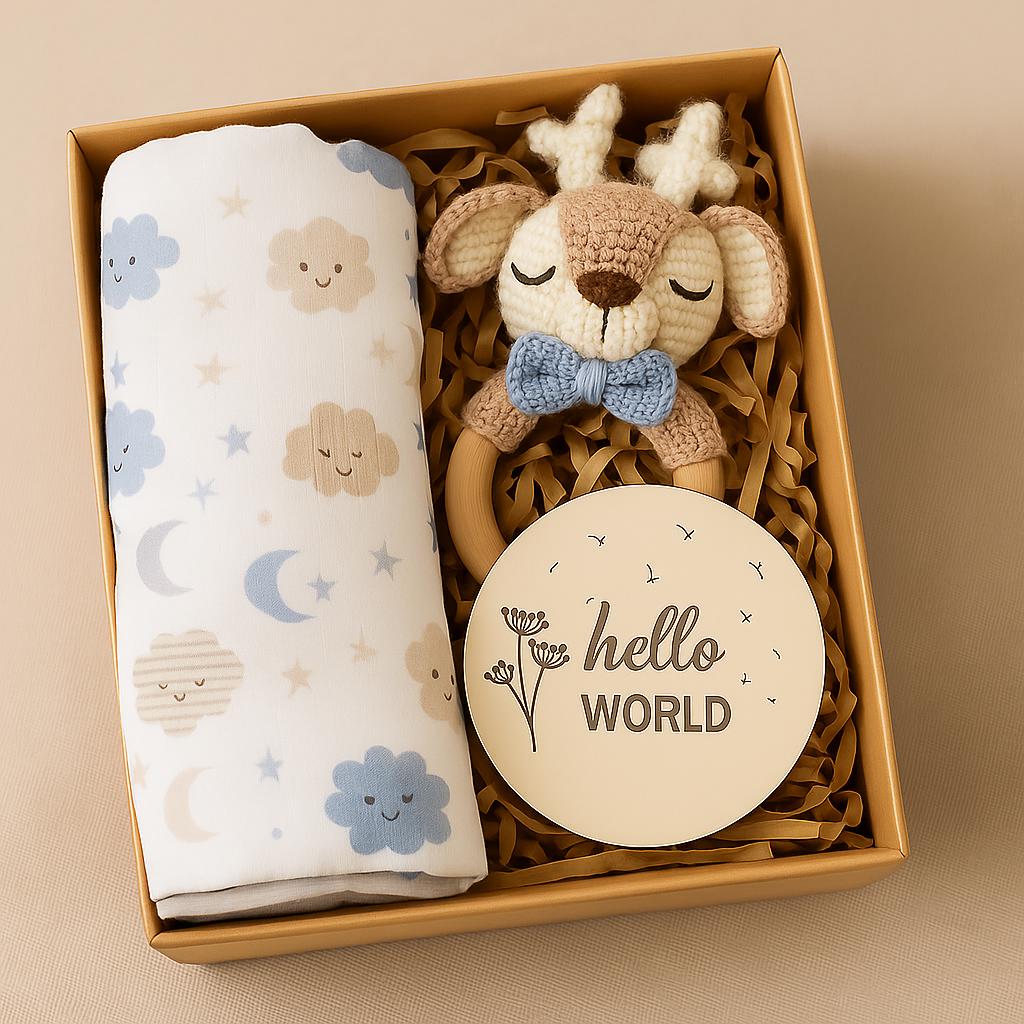 Handgemachtes Geschenkset Baby Junge - Amigurumi Spielzeug, Beißring, Neugeborenen Geschenk, Shower Set von Etsy - minimangoo