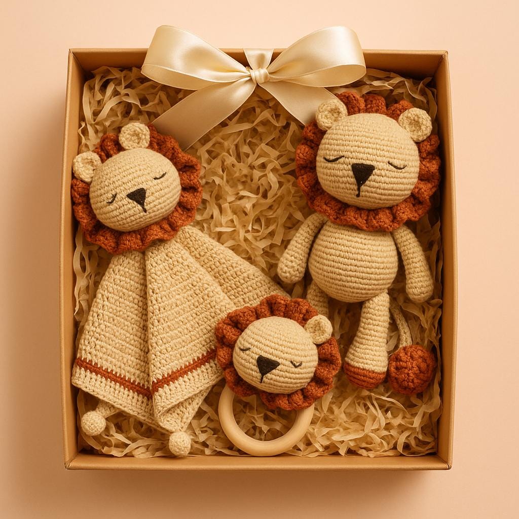 Handmade Amigurumi Lion Set - Unique Nursery Decor- Lovely Newborn Gift Idea von Etsy - minimangoo