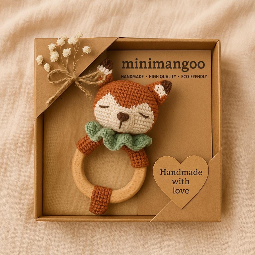 Handmade Fox - Crochet Baby Gift Organic Newborn Gift- Shower Forest Animal Amigurumi Toy von Etsy - minimangoo