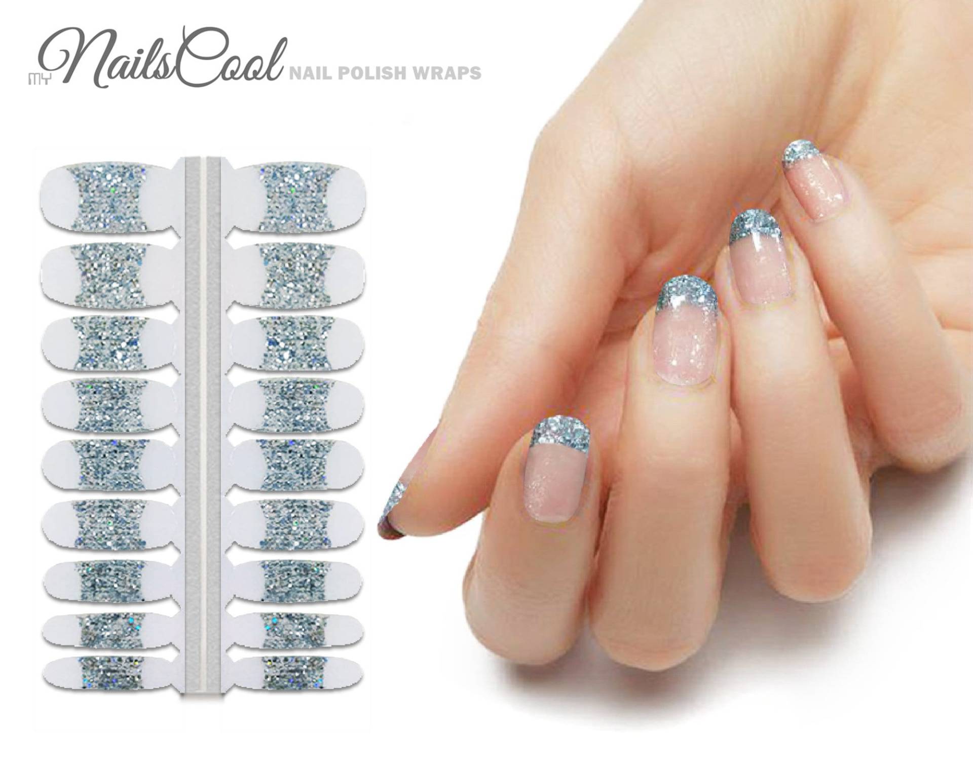 Hellblau Glitzer Farbe Silber Pailletten French Style Echte Nagellack Streifen Nailart Wraps Street Art 18 Strips von Etsy - myNailsCool