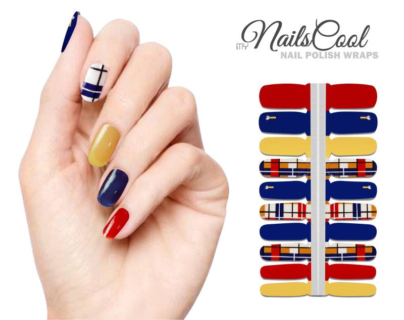 Multi-Colorkaromuster 3D Herz Dekoration Echte Nagellack Streifen Nailart Wraps Street Art 20 Rot, Gelb, Blau von Etsy - myNailsCool