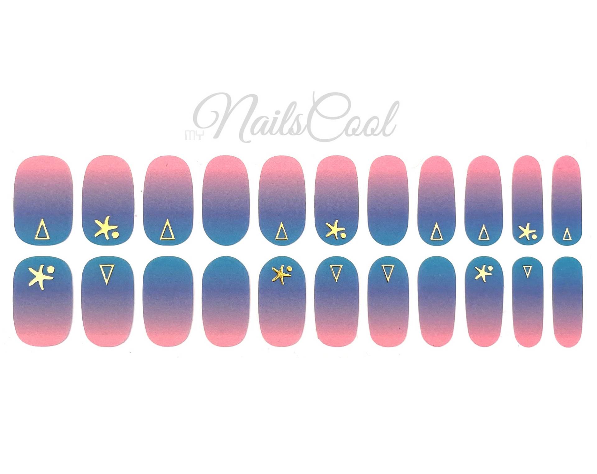 Pink Blau Farbverlauf 3D Gold Dekoration Echt Nagellack Streifen Nail Art Wraps Street 22 von Etsy - myNailsCool