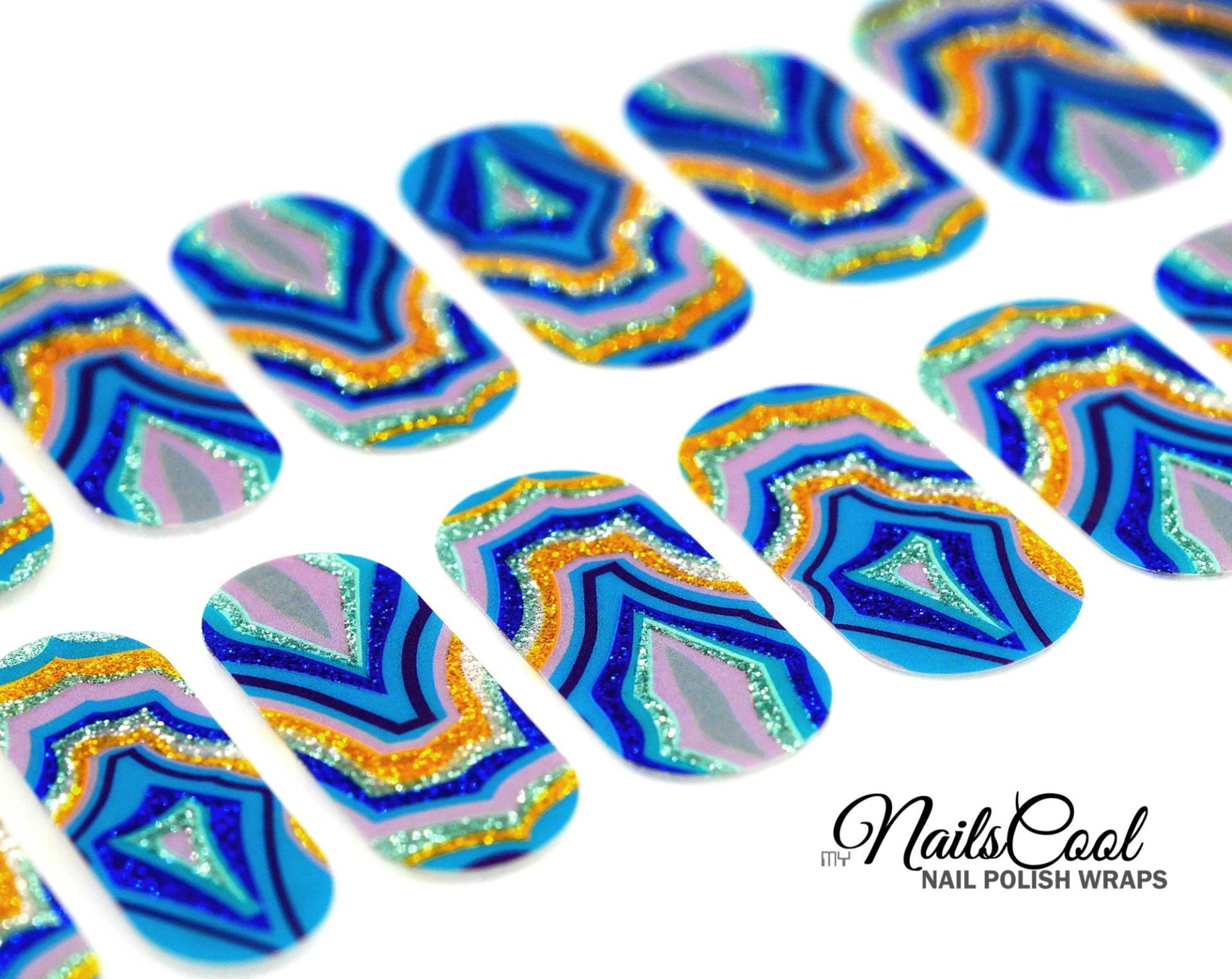 Türkis Blau Farbe Stein Maserung Gold Glitter Echte Nagellack Streifen Nailart Wraps Street Art 20 Strips von Etsy - myNailsCool