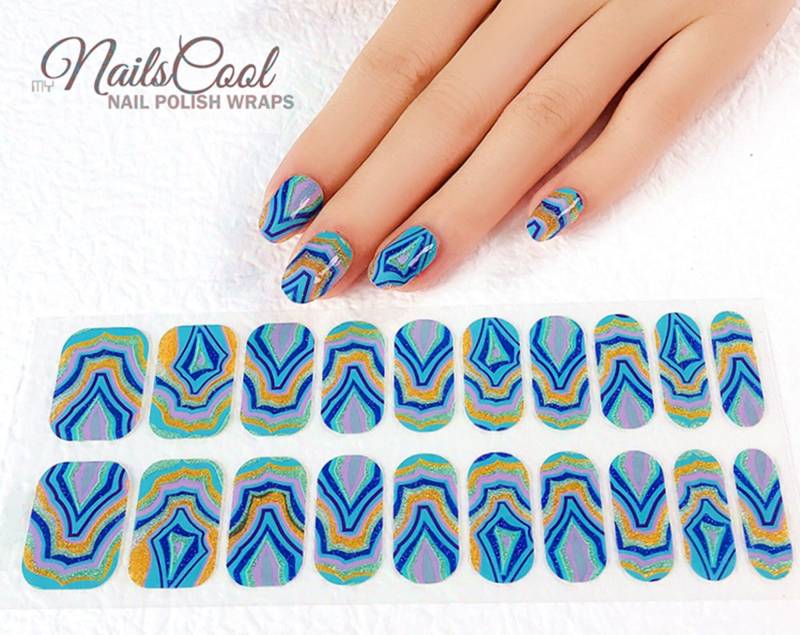 Türkis Blau Farbe Stein Maserung Gold Glitter Echte Nagellack Streifen Nailart Wraps Street Art 20 Strips von Etsy - myNailsCool