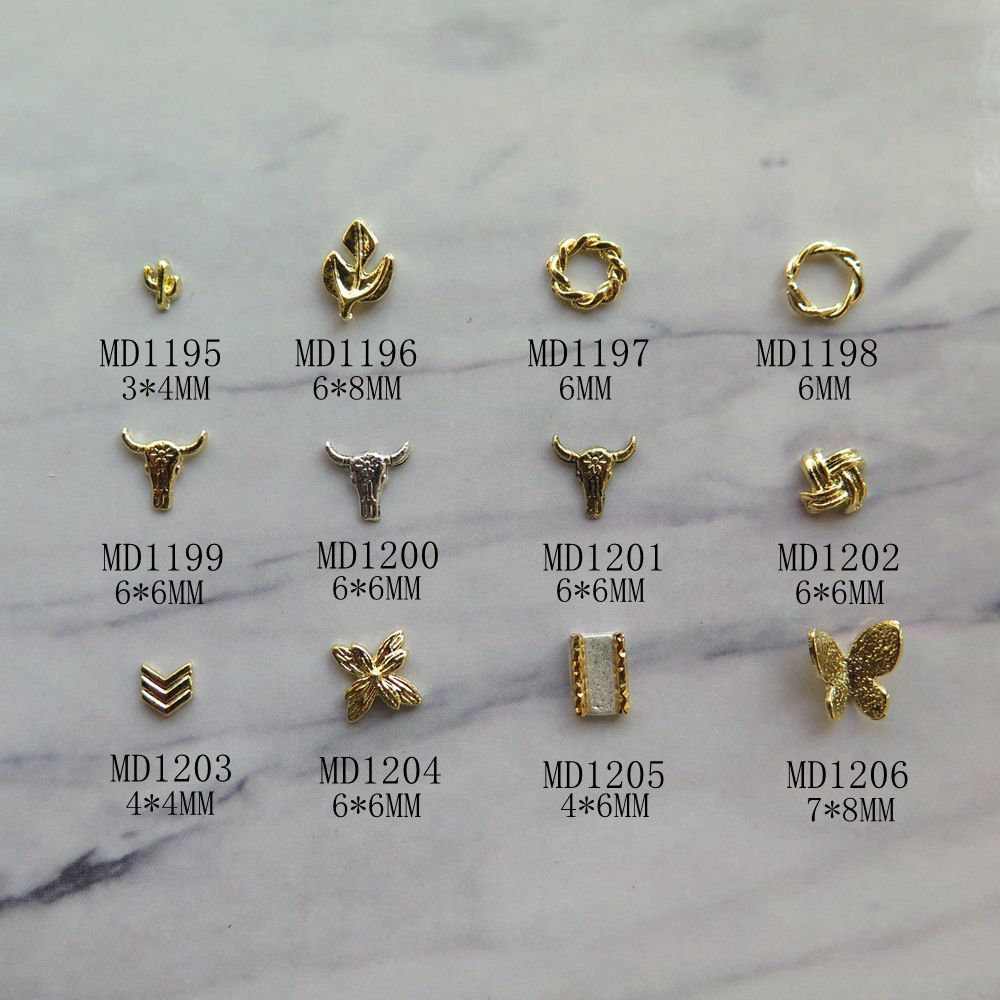 10 Stück/Beutel Verschiedene Metall 3D Anhänger Gold Kuhkopf Blatt Kreis Schmetterling Md1195-1206 von Etsy - nailartfairy