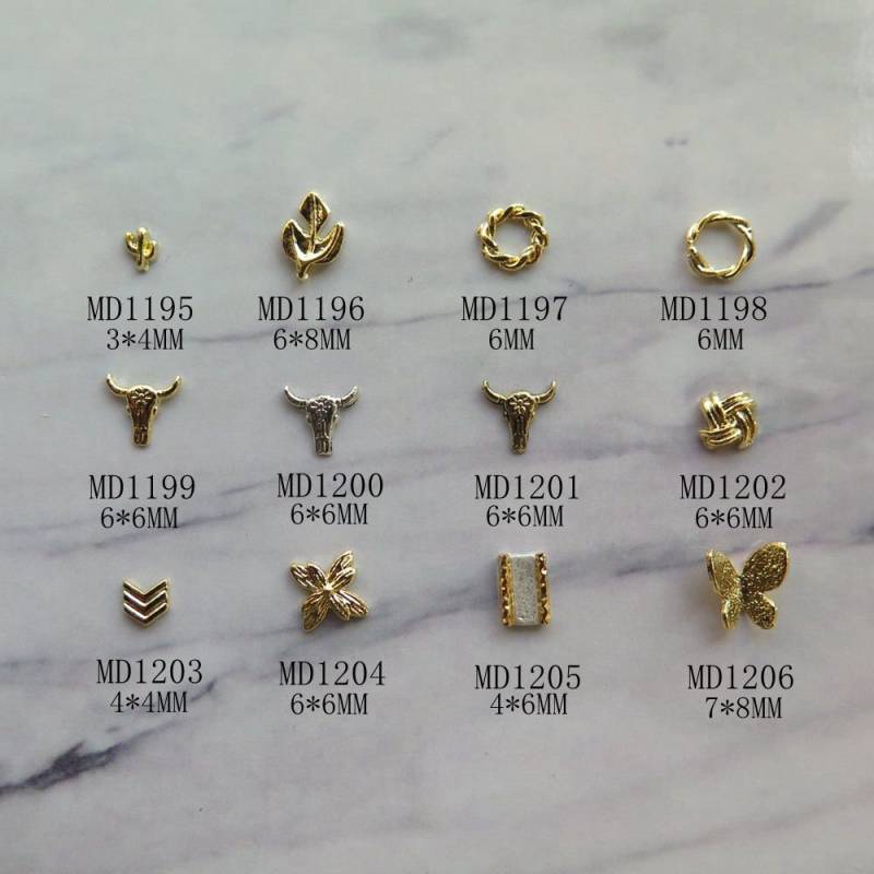 10 Stück/Beutel Verschiedene Metall 3D Anhänger Gold Kuhkopf Blatt Kreis Schmetterling Md1195-1206 von Etsy - nailartfairy