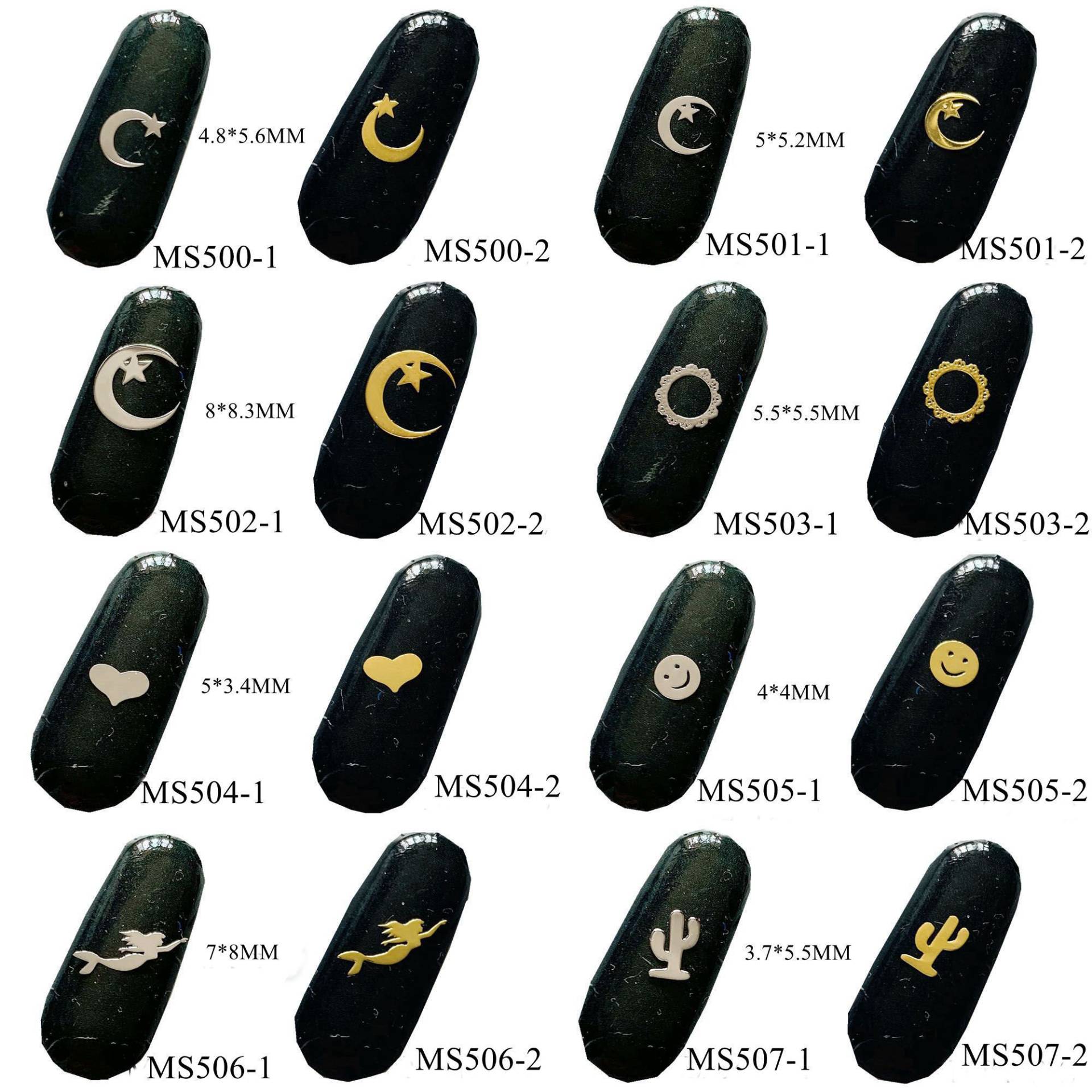 100Pcs Gold&silber Weiche Metall Teile Nail Art Nicht Klebende Aufkleber Star-Mond Meerjungfrau Herz M35 von Etsy - nailartfairy