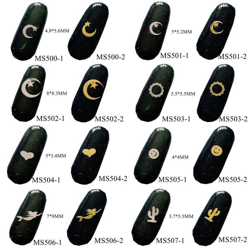 100Pcs Gold&silber Weiche Metall Teile Nail Art Nicht Klebende Aufkleber Star-Mond Meerjungfrau Herz M35 von Etsy - nailartfairy