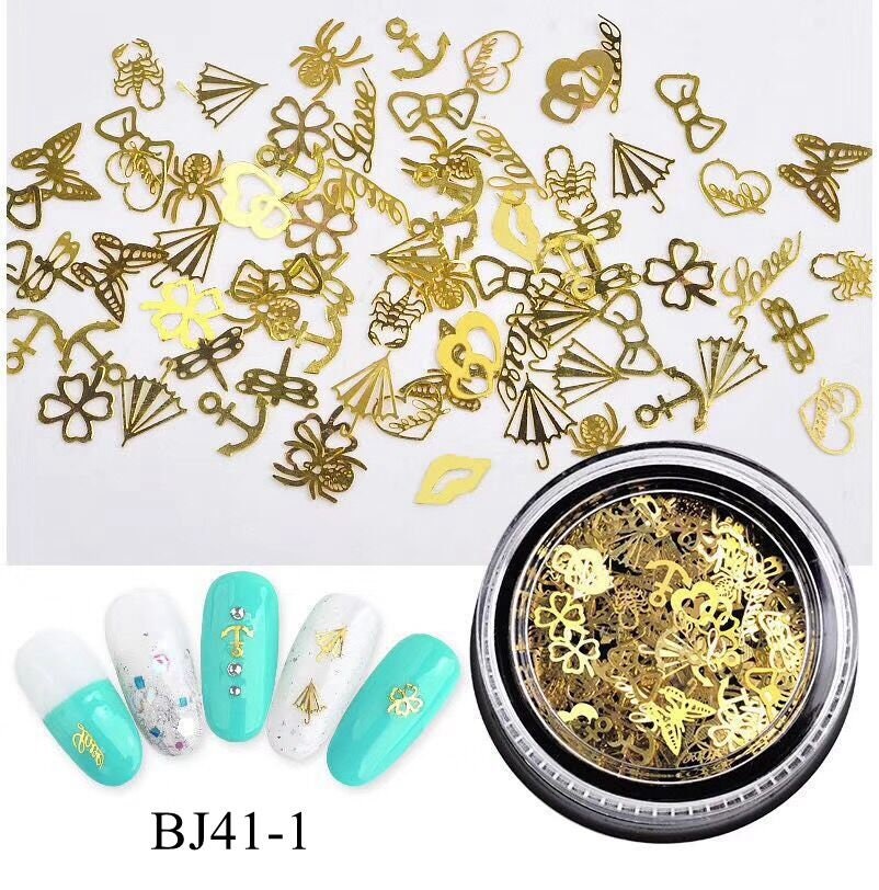 1Jar Hartgold Metall Nicht Klebende Aufkleber Mixed Designs Mix Weihnachten Sereis Gear Serie in Schwarz Jar Bj41 von Etsy - nailartfairy