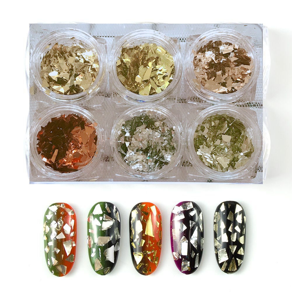 1Set Nail Art 6 Farben Glitter Stücke Gold Silber Rose Deco Set26 von Etsy - nailartfairy