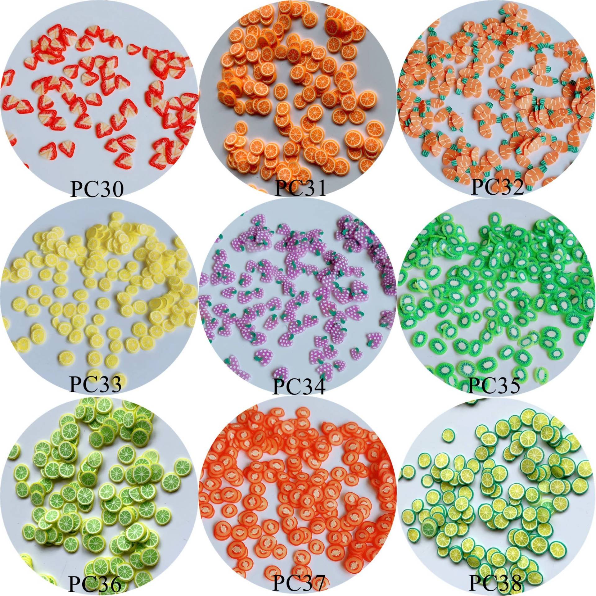 20G/Tasche Polymer Clay Scheiben 3D 5mm Aufkleber Obst Serie Erdbeere Avocado Orange Zitrone von Etsy - nailartfairy