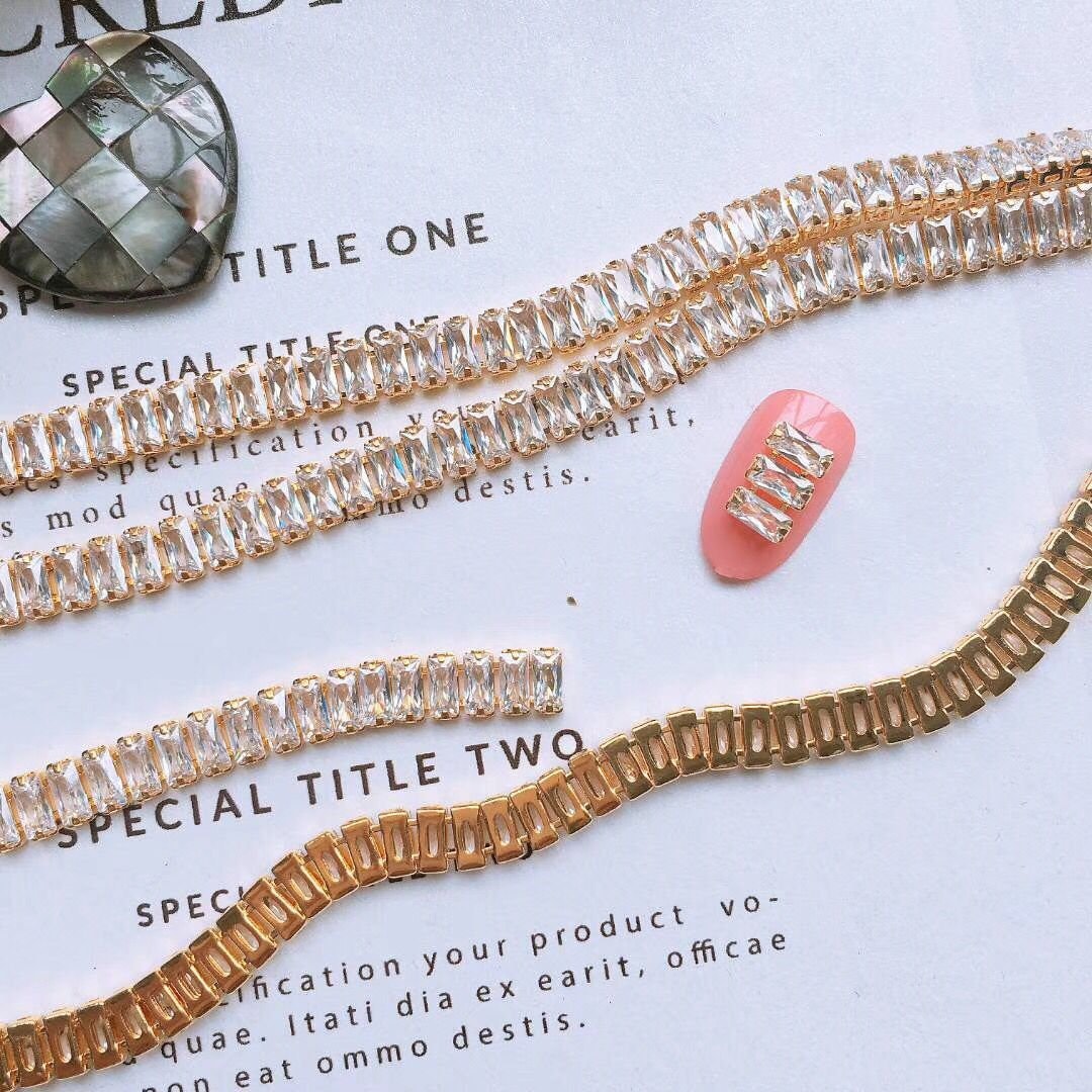 5Pcs/Pack Luxus Nail Art Zirkon Stein Gold Kette Rechteck von Etsy - nailartfairy