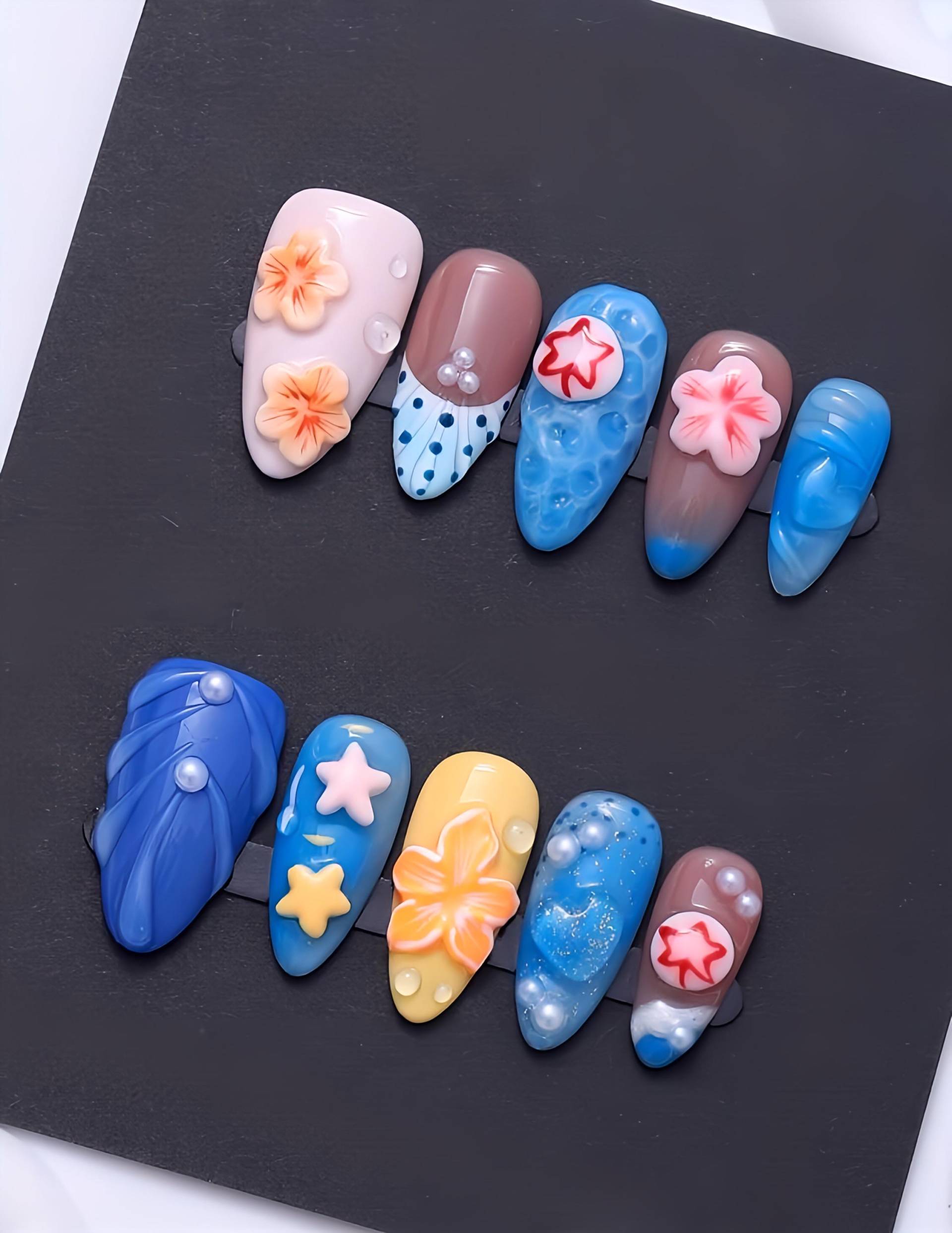Aloha Splash - 3D Handgemachte Wiederverwendbare Pressnägel von Etsy - nailauraDE