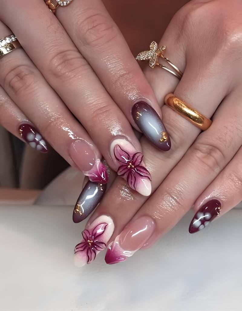 Blumenkrone - 3D Selbstgemachte Nägel von Etsy - nailauraDE