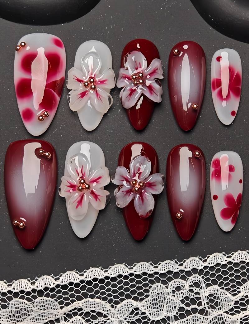 Burgundy Aurora - 3D Selbstgemachte Nägel Zum Aufpressen Burgundy Aurora - 3D Selbstgemachte Nägel Zum Aufpressen von Etsy - nailauraDE