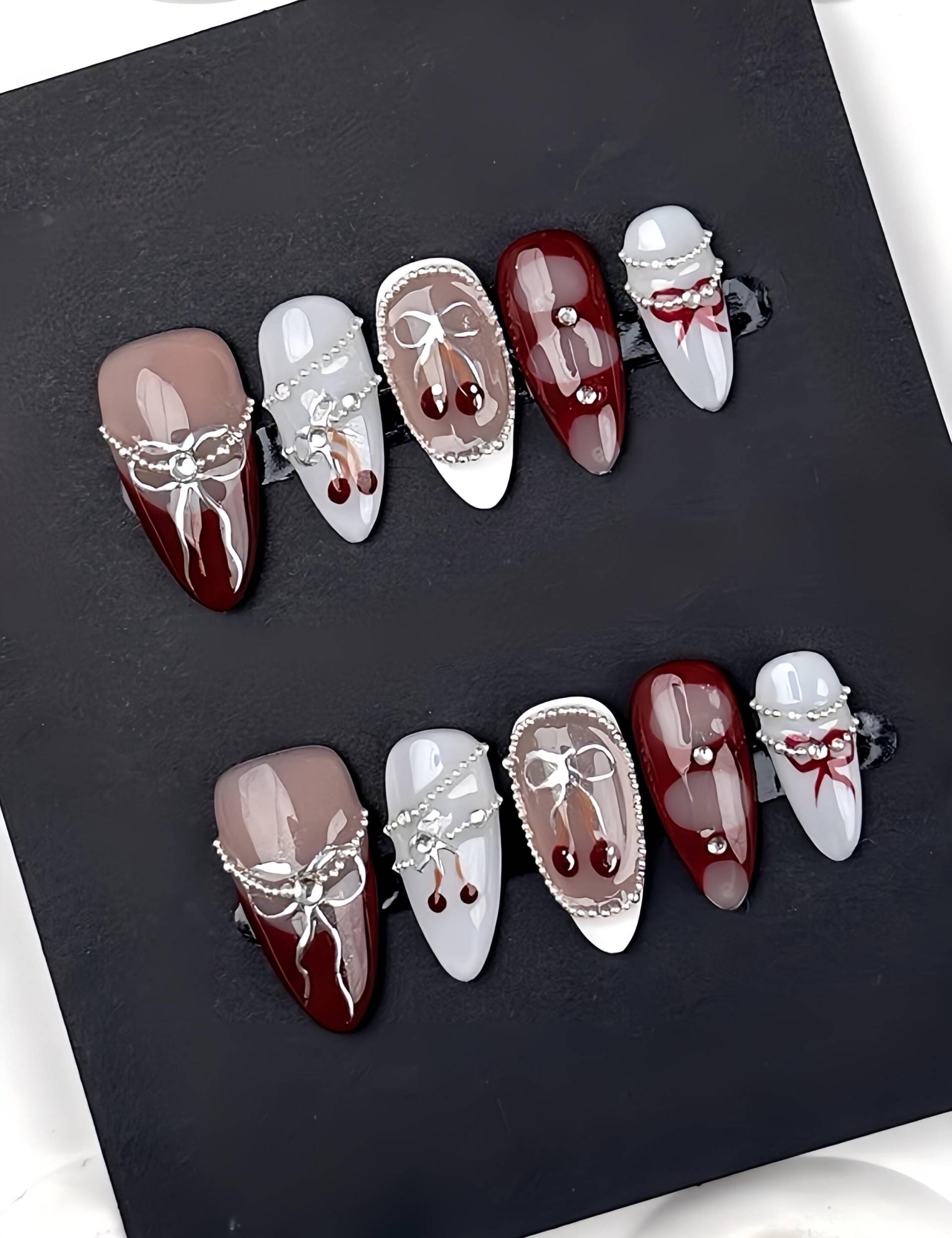 Cherry Bowy - 3D Selbstgemachte Nägel Zum Aufpressen Cherry Bowy - 3D Selbstgemachte Nägel Zum Aufpressen von Etsy - nailauraDE