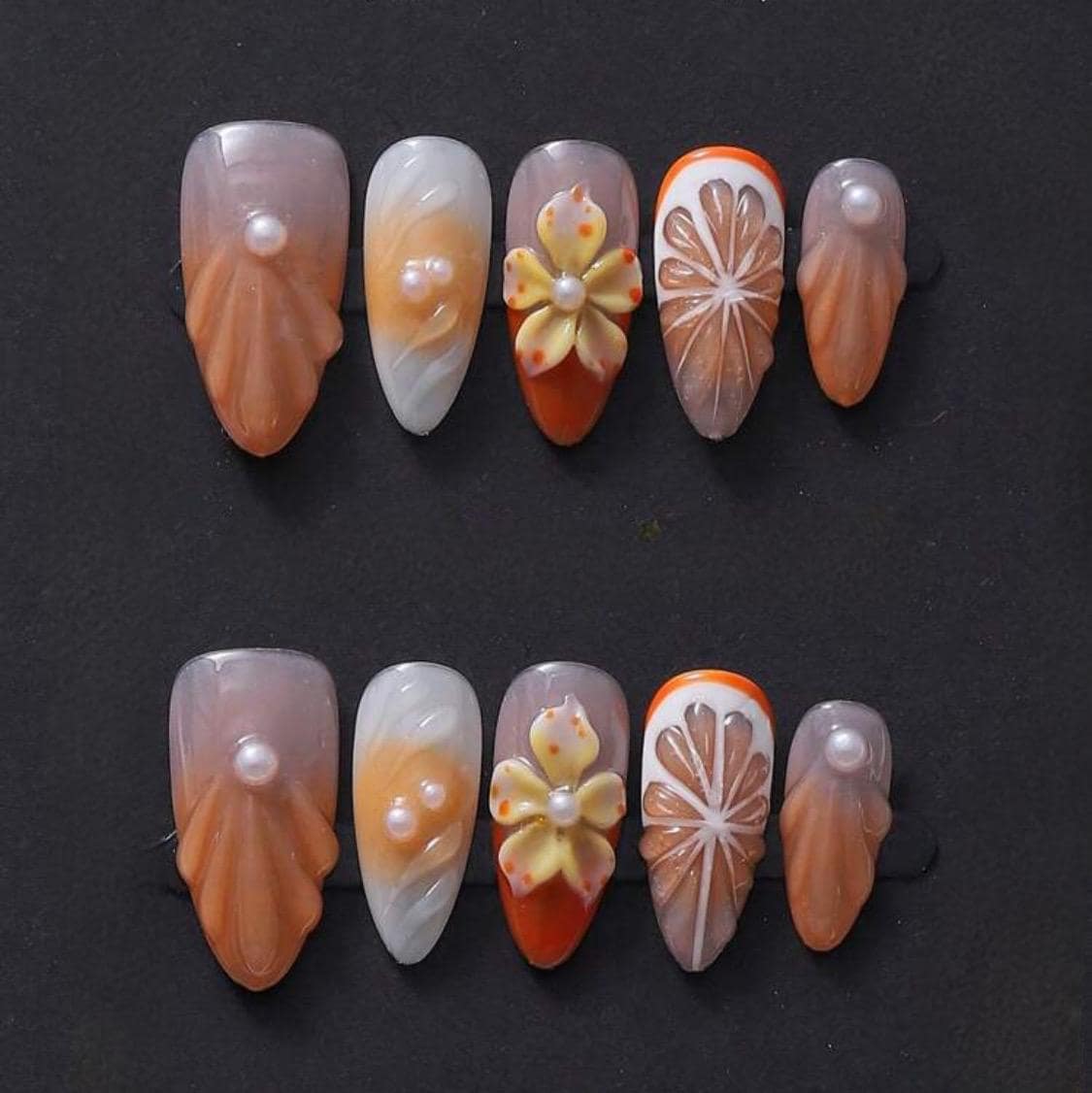 Citrus Bloom - 3D Handgemachte Wiederverwendbare Pressnägel von Etsy - nailauraDE