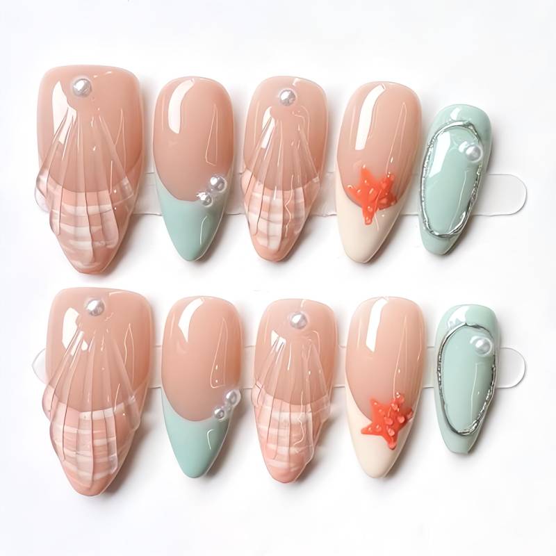 Coastal Bliss - 3D Handgemachte Wiederverwendbare Pressnägel von Etsy - nailauraDE