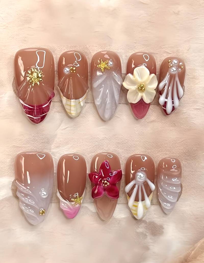 Coastal Bloom - 3D Selbstgemachte Pressnägel von Etsy - nailauraDE