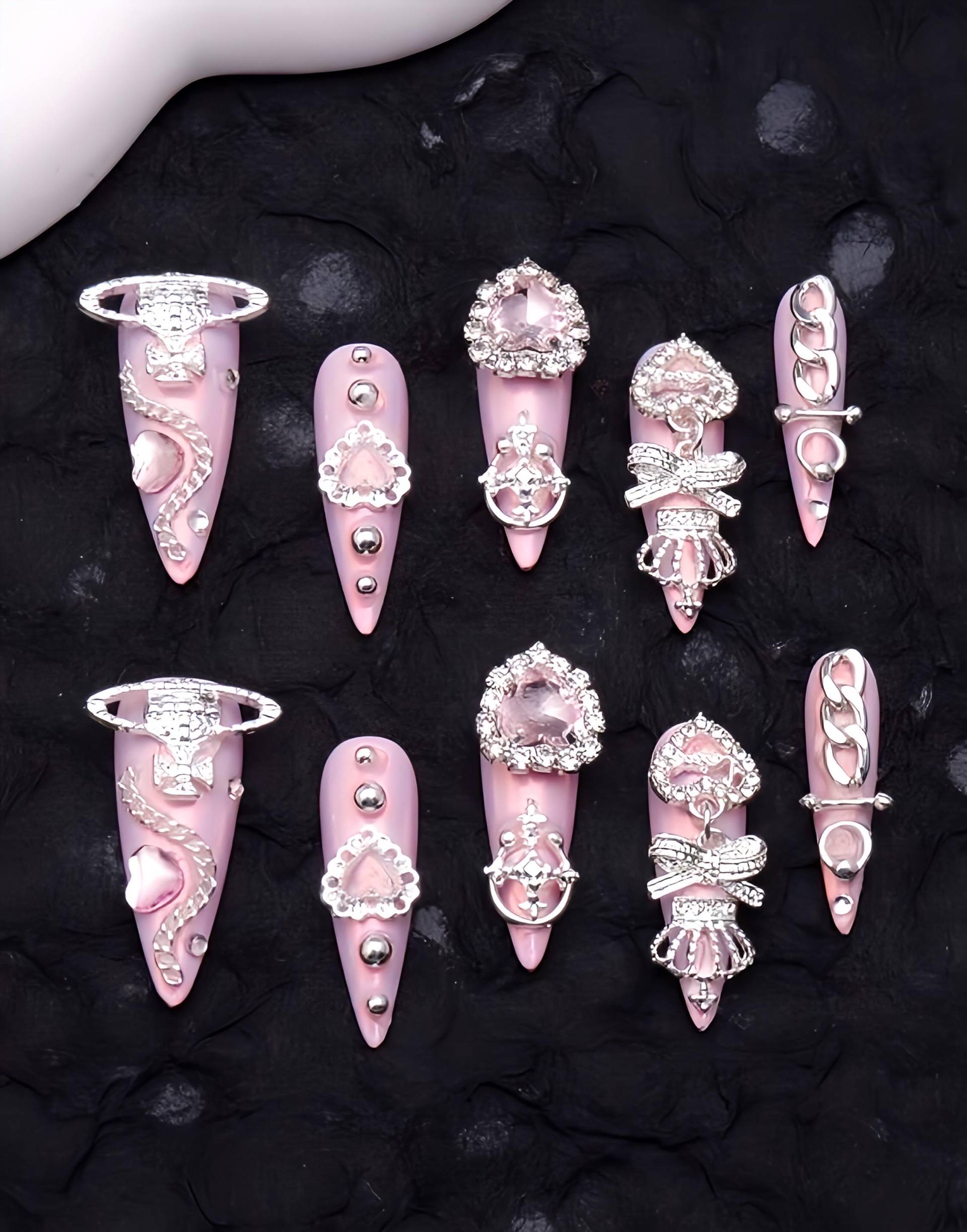 Cotton Candy Lace - 3D Selbstgemachte Pressnägel von Etsy - nailauraDE