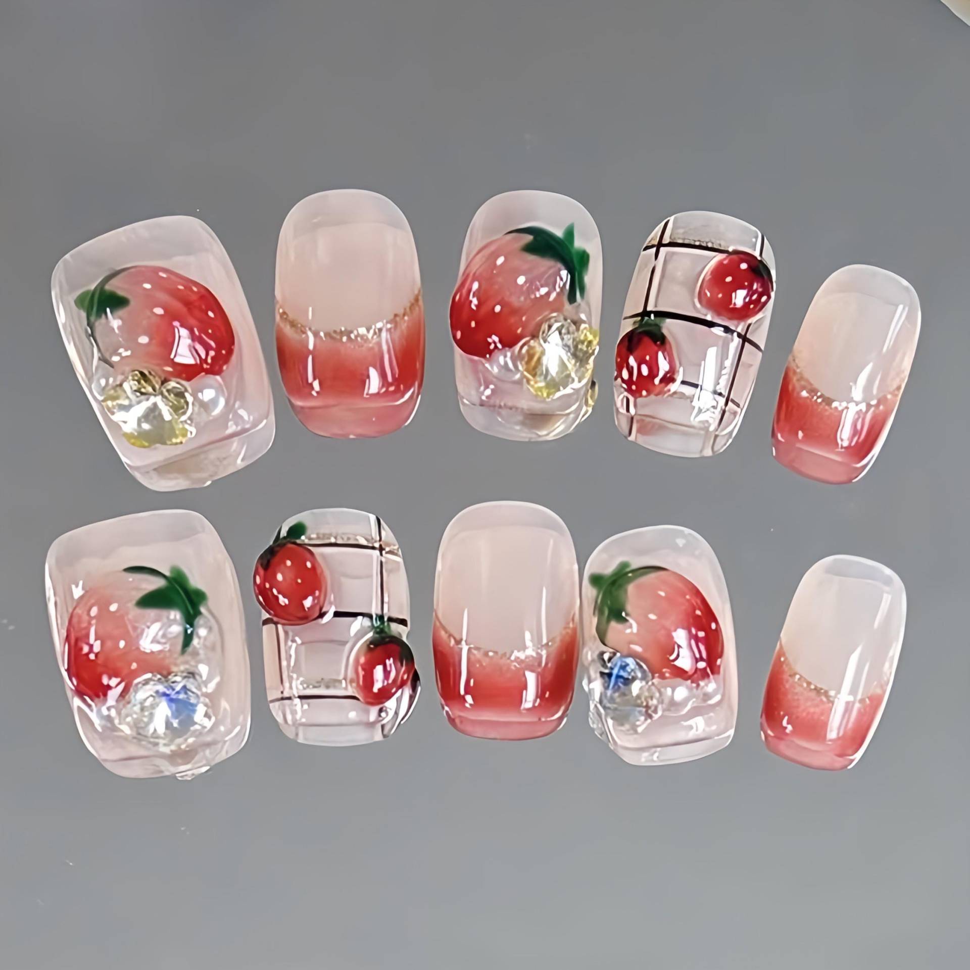 Erdbeer-Parfait - 3D Handgemachte Wiederverwendbare Press-On-Nägel Erdbeer-Parfait - 3D Handgemachte Wiederverwendbare Press-On-Nägel von Etsy - nailauraDE