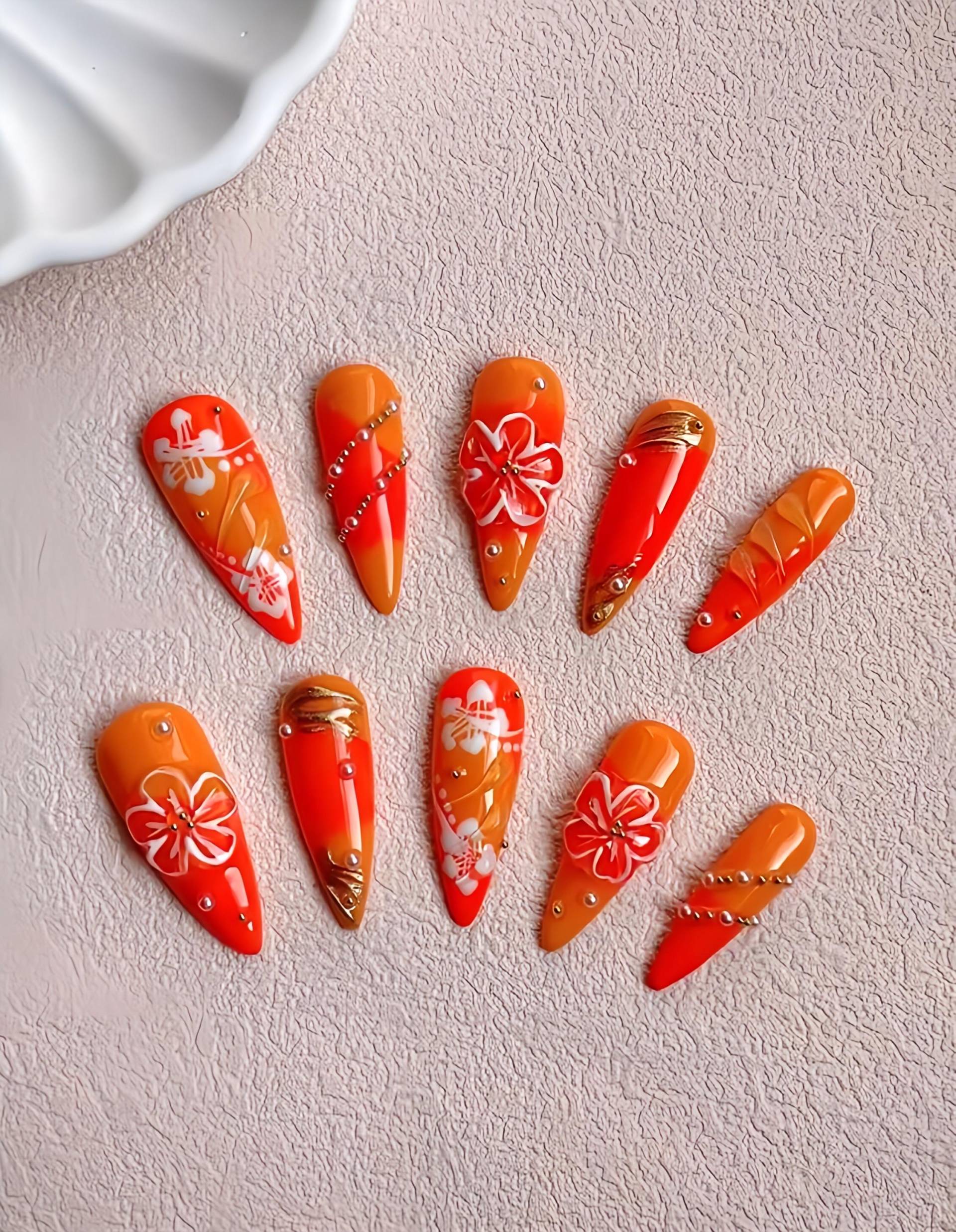 Floral Farbverlauf - 3D Selbstgemachte Press-On Nägel von Etsy - nailauraDE