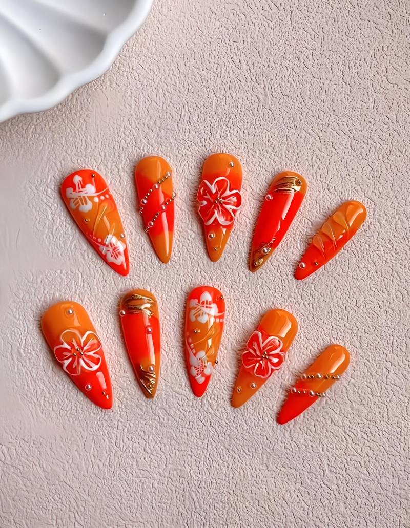 Floral Farbverlauf - 3D Selbstgemachte Press-On Nägel von Etsy - nailauraDE