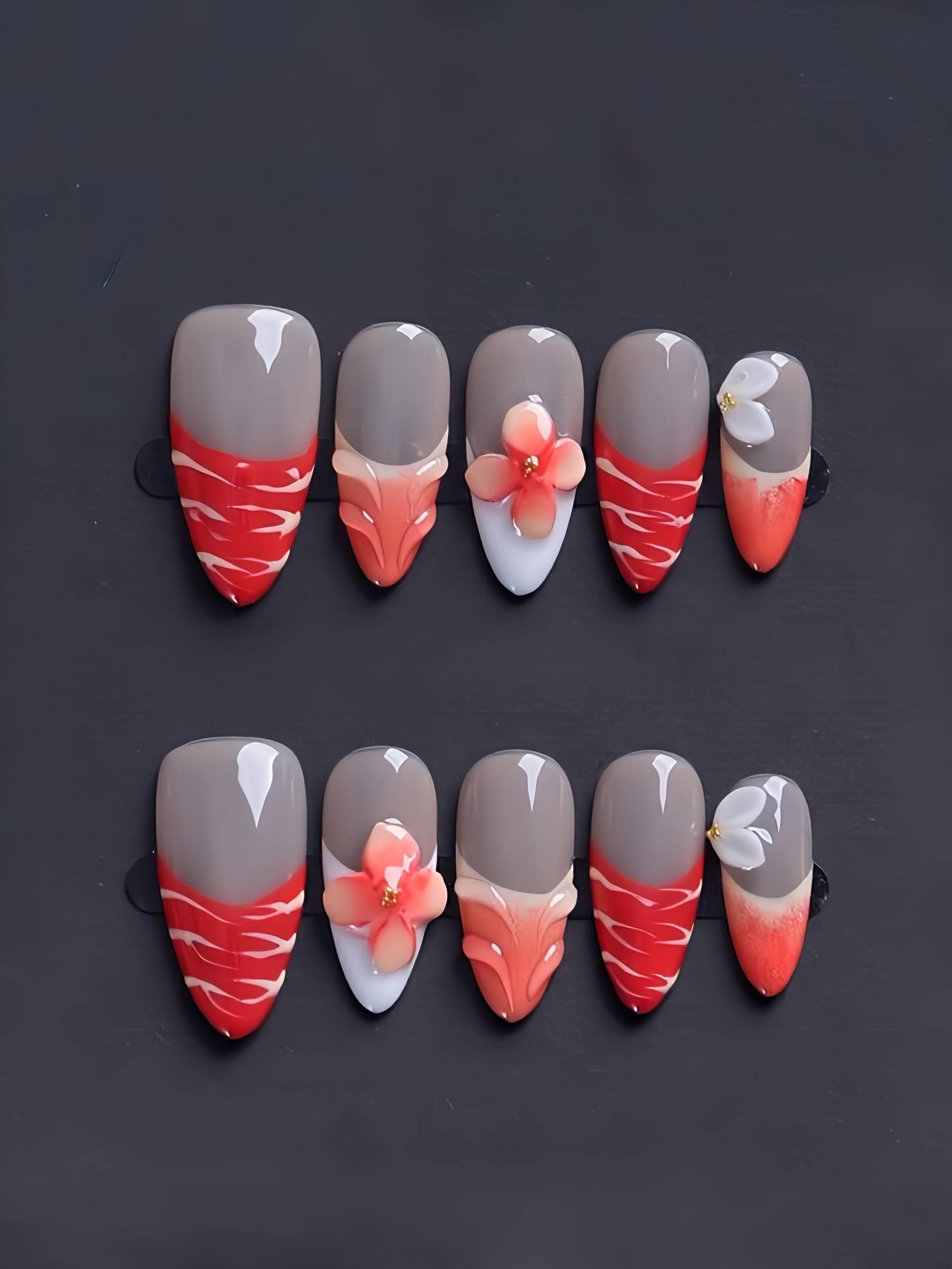 Florales Kleid - 3D Selbstgemachte Press-On-Nägel von Etsy - nailauraDE