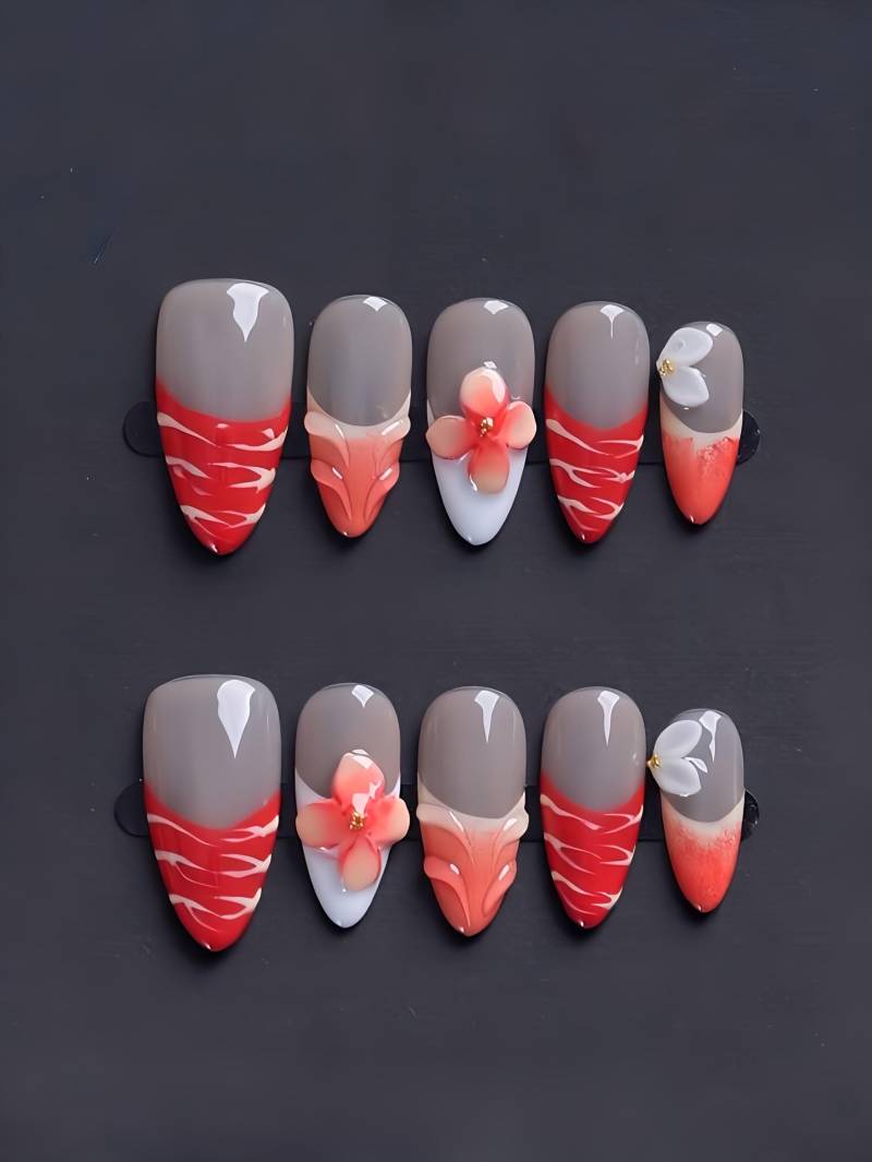 Florales Kleid - 3D Selbstgemachte Press-On-Nägel von Etsy - nailauraDE