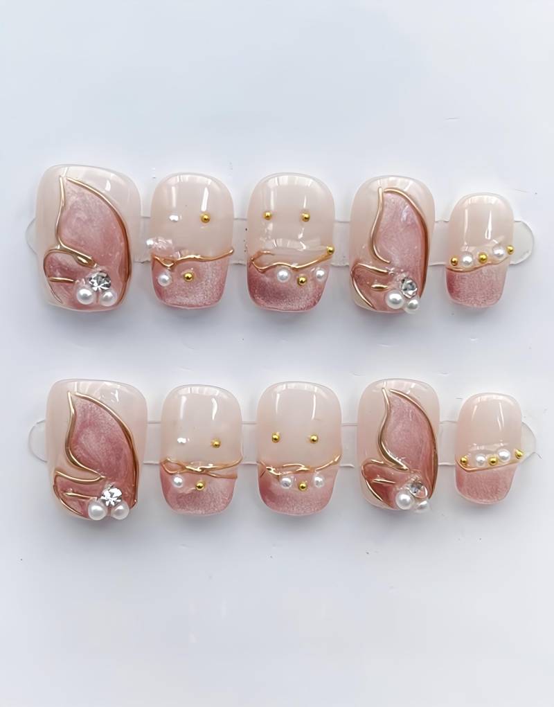 Gilded Mauve - 3D Handgemachte Wiederverwendbare Pressnägel von Etsy - nailauraDE